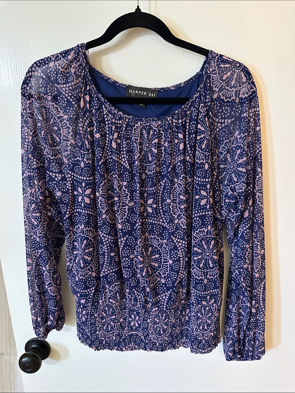 Harper Navy and Light Pink Floral-Print Long Sleeve Top